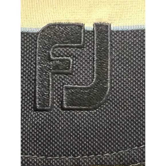 FootJoy FJ Golf Polo Shirt Stretch Men's Size Large Blue Yellow White Striped - Picture 6 of 10